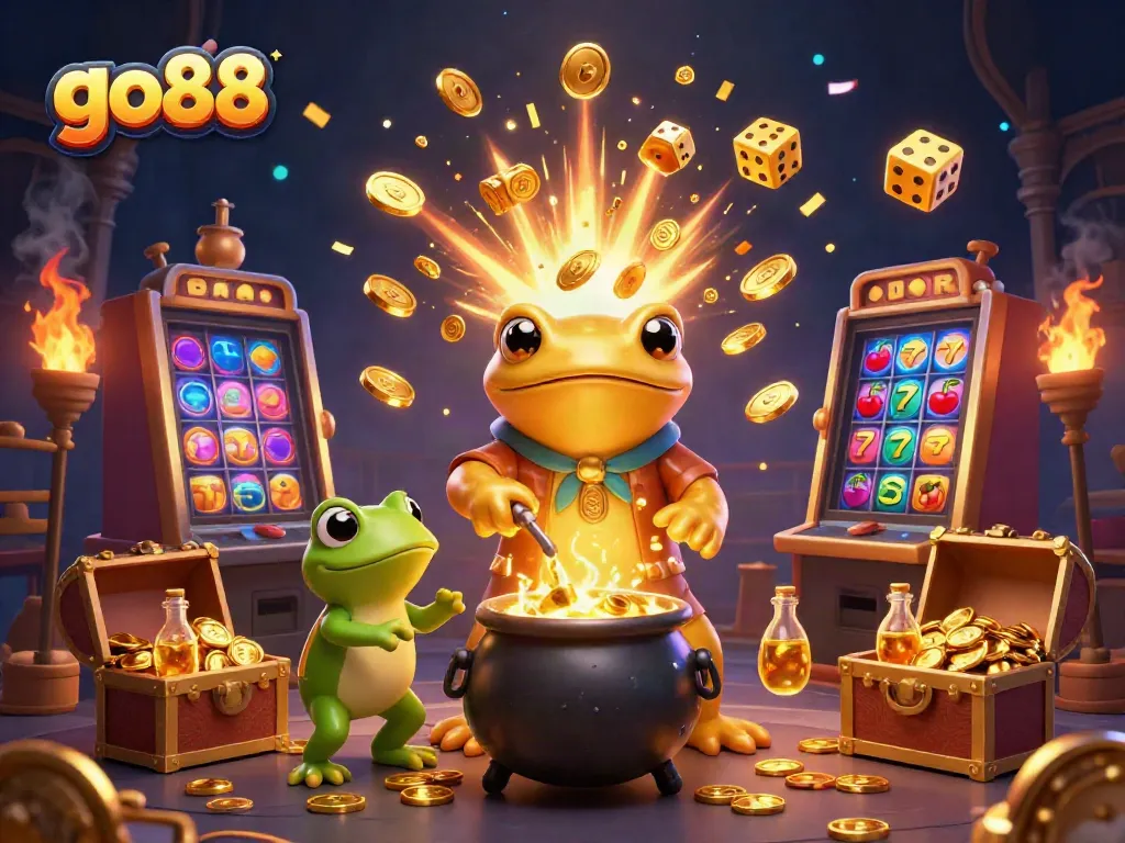 Experience thrilling gameplay with go88 at a magical casino scene, where alchemical transformations meet vibrant gaming elements.