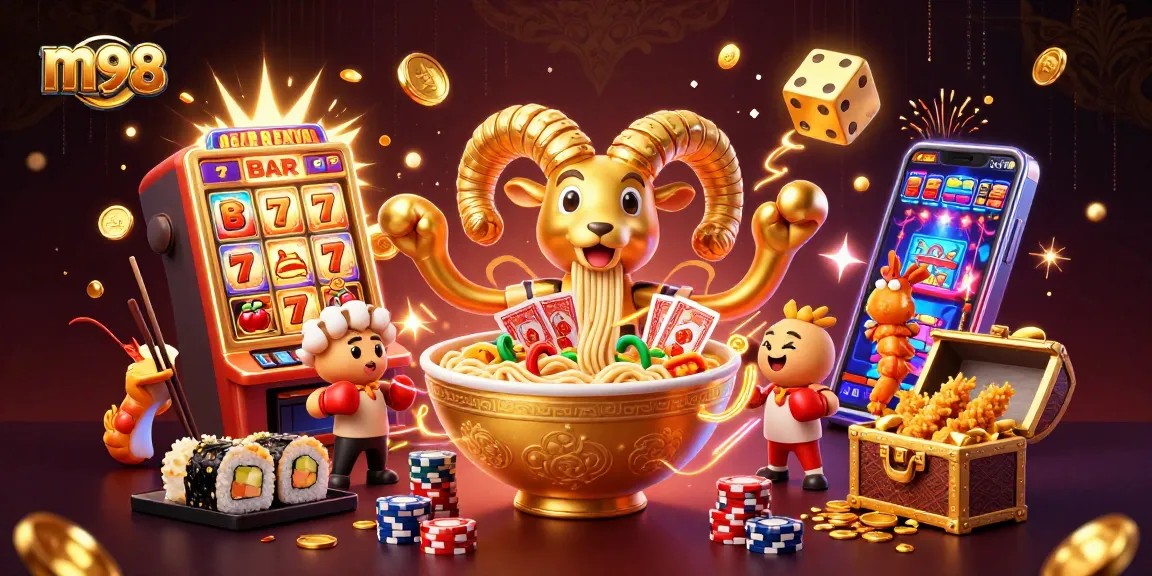 Engage with thrilling m98 casino action featuring animated characters, vibrant symbols, and high-stakes excitement.