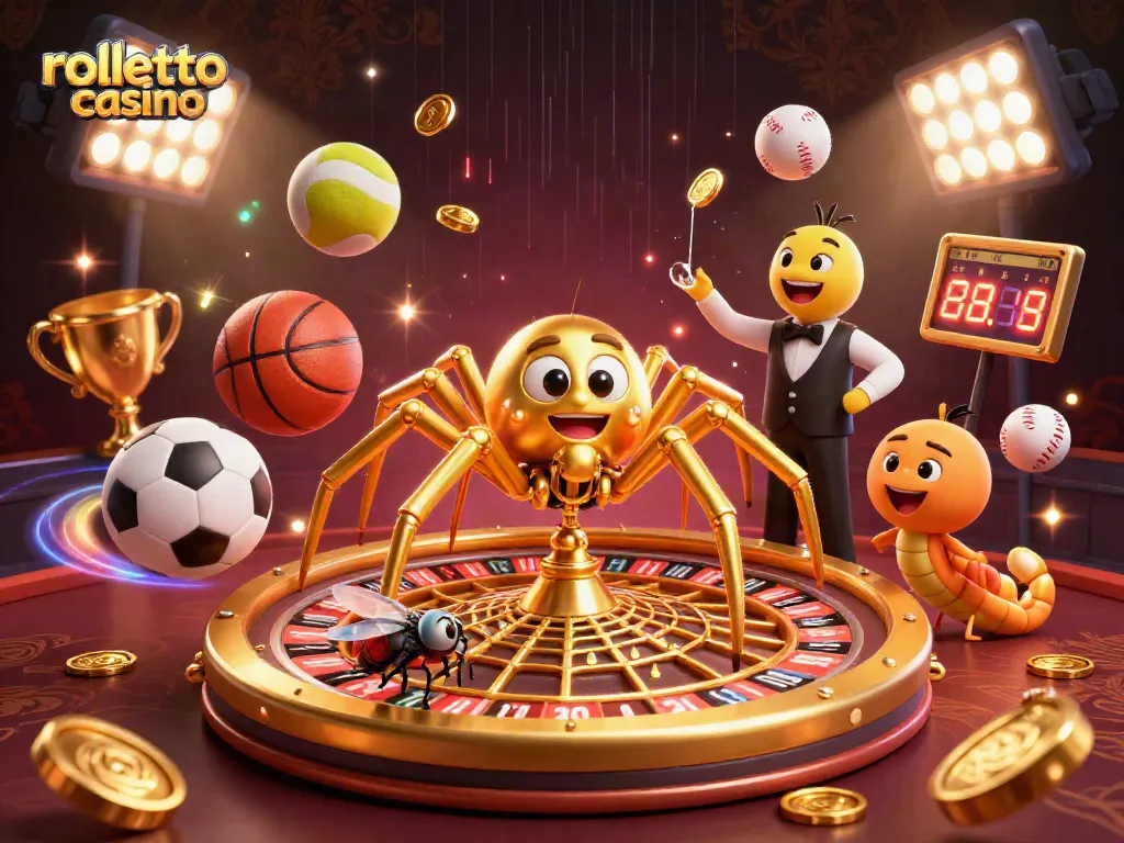 Bet on rolletto casino as a fly risks it all at a roulette wheel web spun by a golden spider.