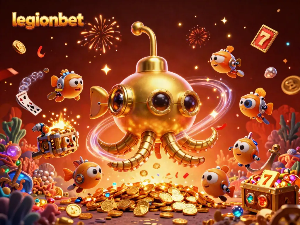 Play slots at legionbet with an exciting underwater theme featuring a magical kraken and treasures.