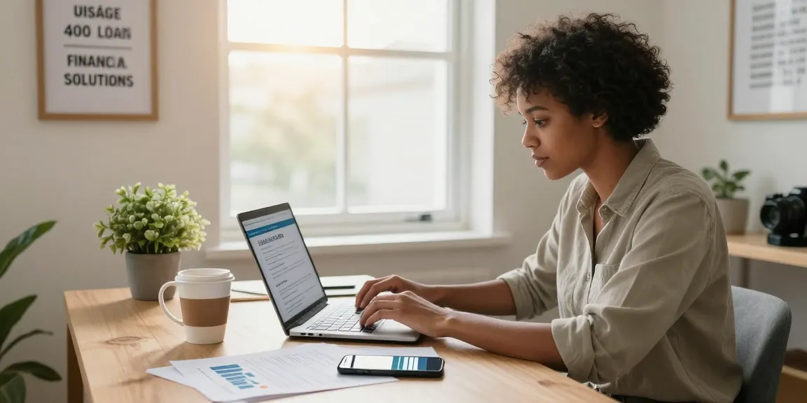 Secure a fast 400 loan in a cozy home office with documents and a laptop.