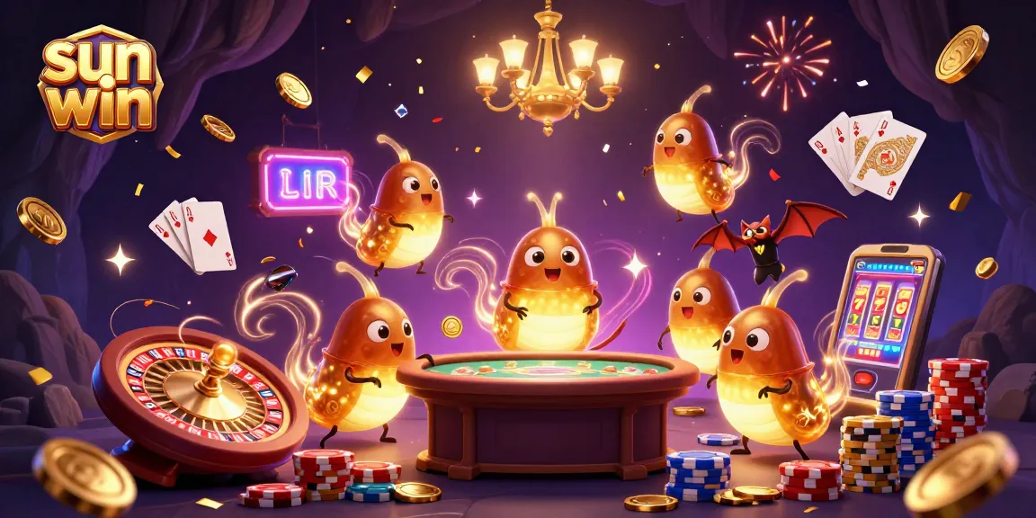 Experience the thrill of sun win in a vibrant cave casino with glowing glowworms and a bat dealer.