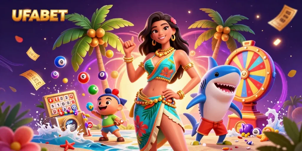 Play exciting lottery games at UFABET with colorful dynamic elements and themed characters.
