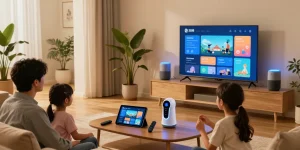 Engaging family scene demonstrating the best smart home gadgets 2026 in a modern living room setting.