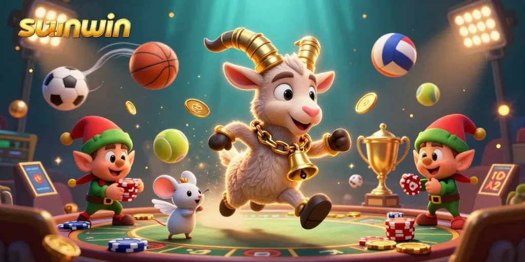 Experience the excitement of sunwin with enchanting casino characters, festive elements, and vibrant gaming action.